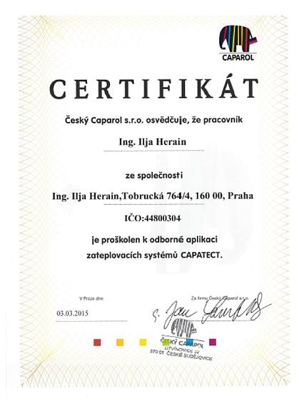 Certifikát, zateplovací systémy CAPATECT